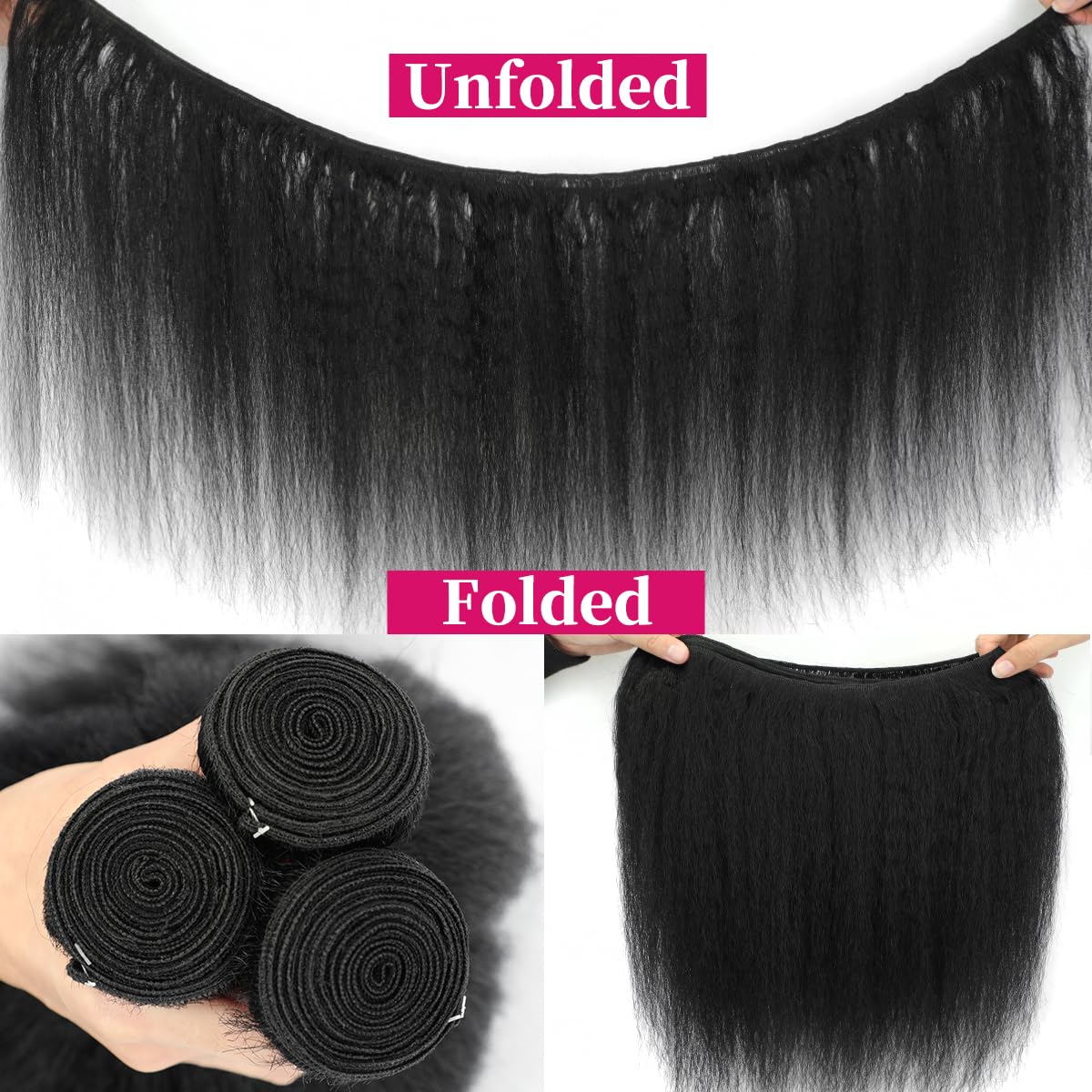 Kinky Straight Bundles 18 20 22 Inch Yaki Straight Bundles Human hair 12A 100% Unprocessed Brazilian Human Hair Kinkystraight Human Hair Natural Black For Black Women
