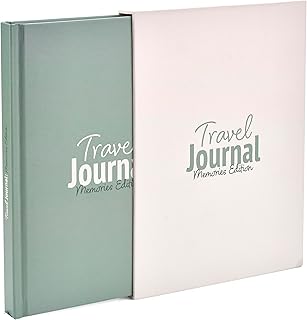 Travel Journal Memories Edition - Vacation Memory Book, Trip Diary, Photo Album, Scrapbook - 136pgs, 15 Trips. Free Photo Corner Stickers. Gift Box Sleeve. Travel Gifts for Her, Men - A5 Green