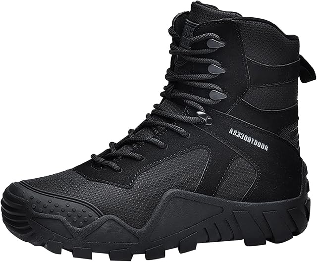 Gsheocm Winter Men's Fleece Thickened Rubber Sole Wool Warm Comfortable Snow Boots Cotton Boots Black Men's Steel Toe Cap