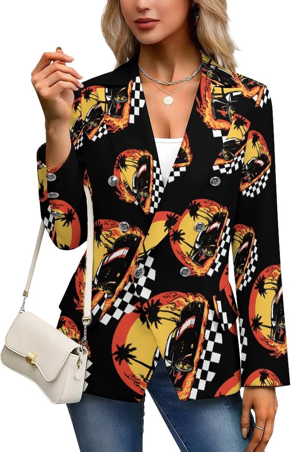Us Muscle-Car Racing Women's Blazer Long Sleeve Suits Business Casual Blazers Jackets Lapel Open Front Suit