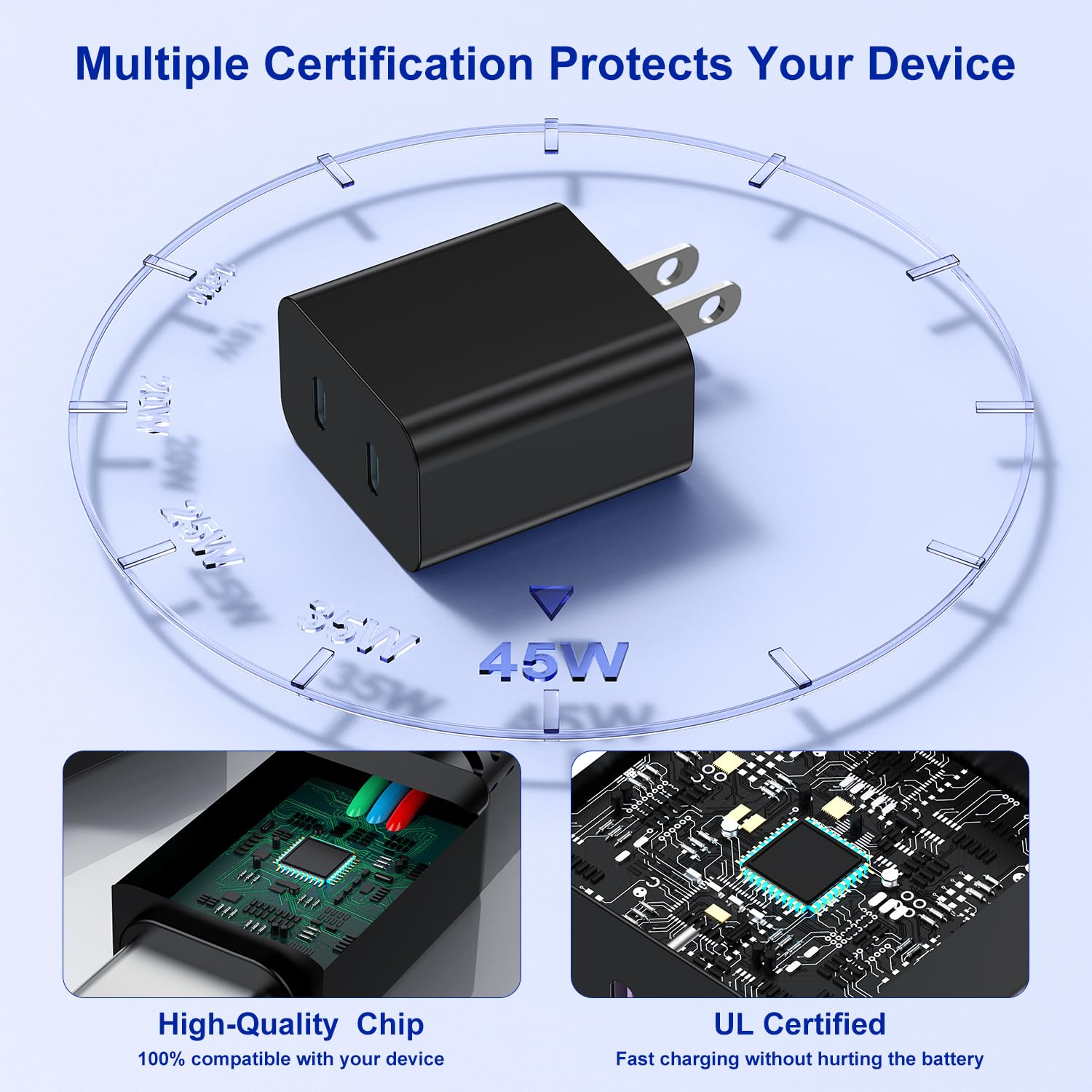 45W Dual Port Super Fast Charger with Long USB C to C Cable 10ft, Type C Wall Charger Block and Android Phone Charging Cord for Samsung Galaxy S25 Ultra/S25+/S24+/S24 Plus/S23+/S22+/S21/S20/Note 20