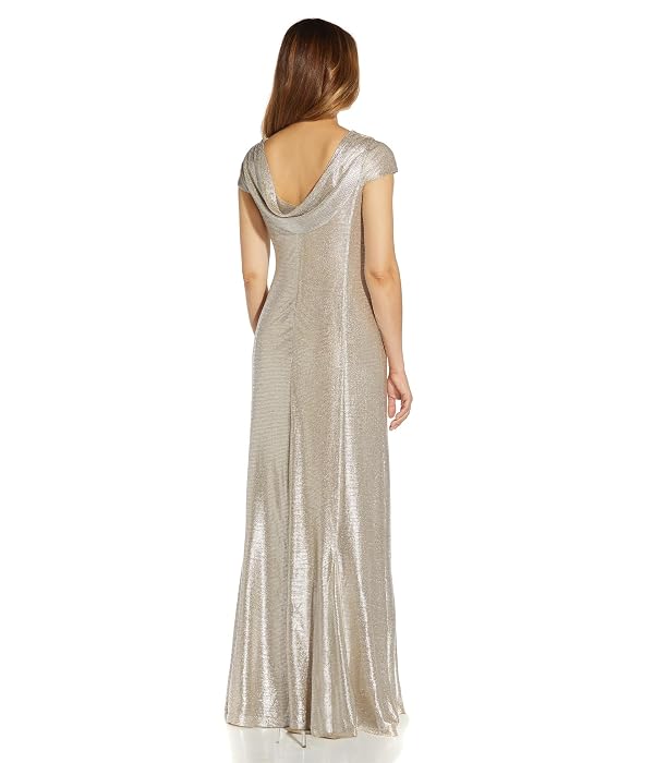 Adrianna Papell Metallic Knit Drape Neck Gown Alabaster 10 by Adrianna Papell - Used condition - Image 2