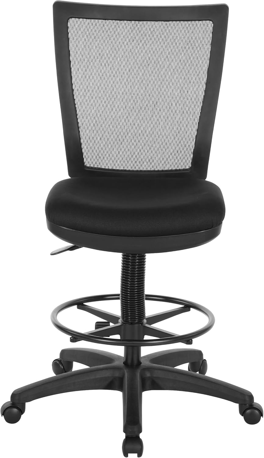 Office Star 693 Series ProGrid Mesh Back Ergonomic Drafting Chair with FreeFlex Thick Padded Seat, Height Adjustable with Foot Ring, Max Seat 34 Inches, Black