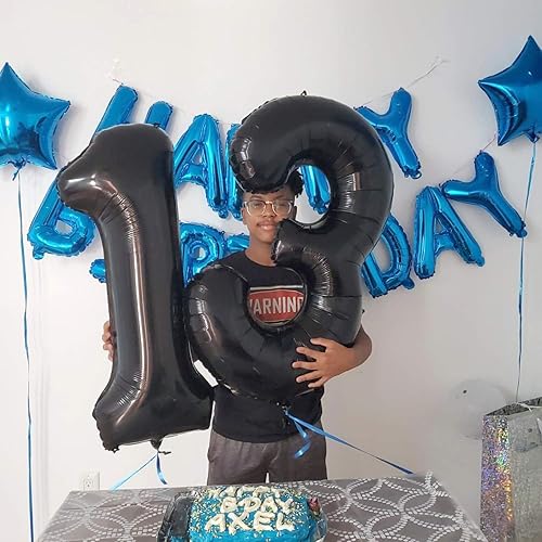 Miniatura 8 de Globo de aluminio negro de 40 pulgadas con el número 2, globos gigantes gigantes para fiesta de 2 cumpleaños, globos de aluminio Mylar helio para