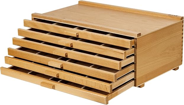 DJAR 6-Drawer Storage Box for Art Supplies, Beech Wood Desk Organizer for Pastels, Brushes, Pencils, Removable Drawers