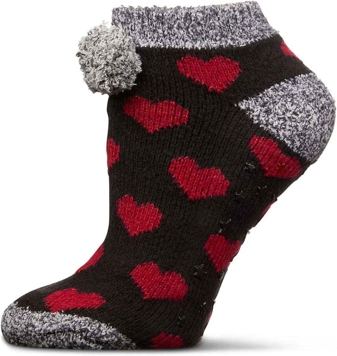MeMoi Women's Color Hearts Buttersoft Plush Lined Low Cut Socks