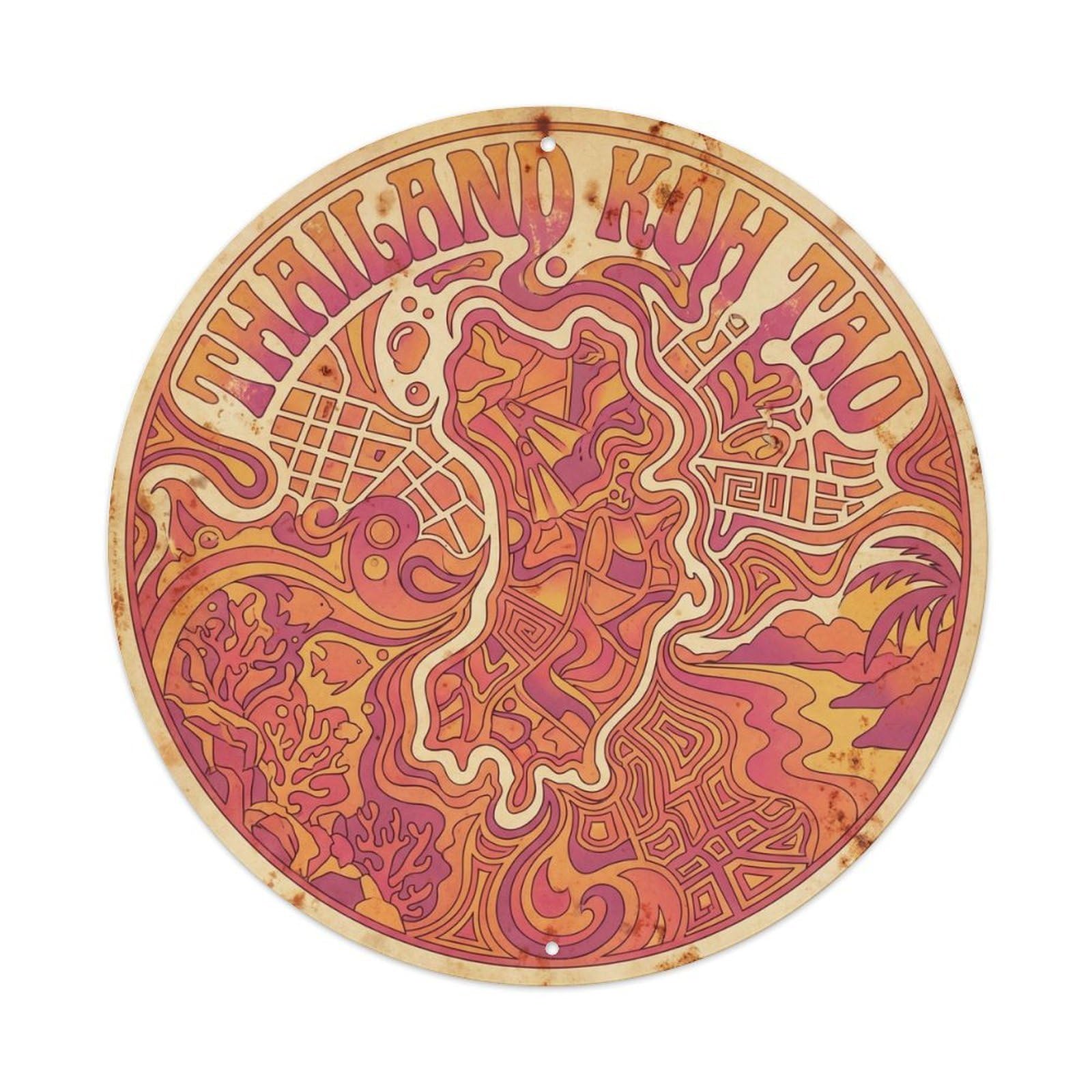 Koh Tao Thailand Southeast Asia Psychedelic Metal Tin Sign