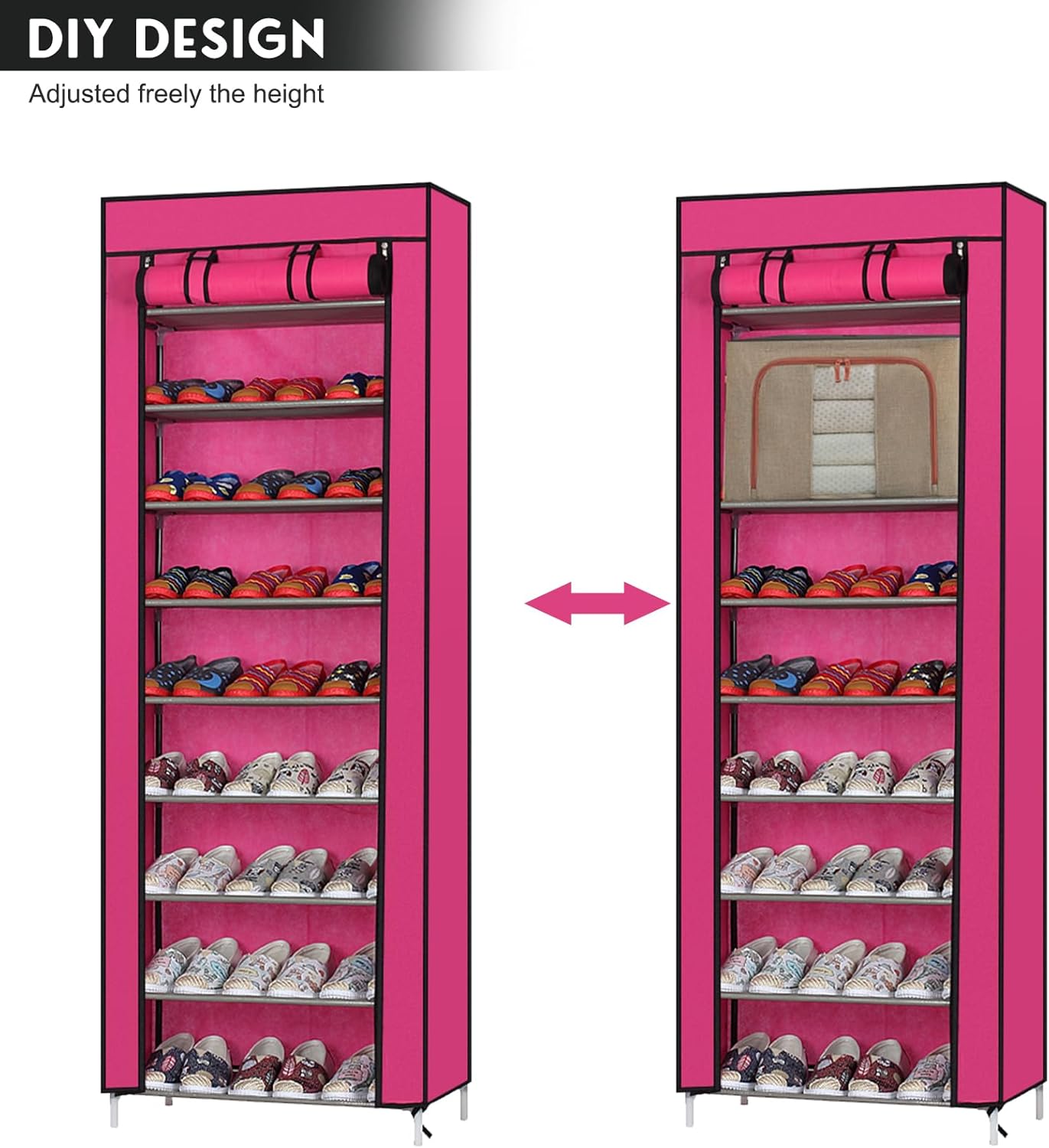 Fashionable Room-Saving 9 Lattices Non-Woven Fabric Shoe Rack Rose Red