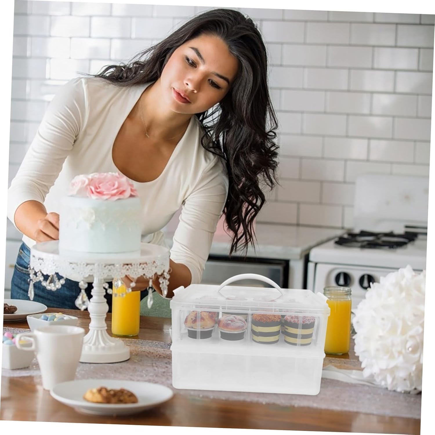 GLEAVI Cake Carrier Handheld Cake Box Transparent Two Dessert Storage Container for for and Display