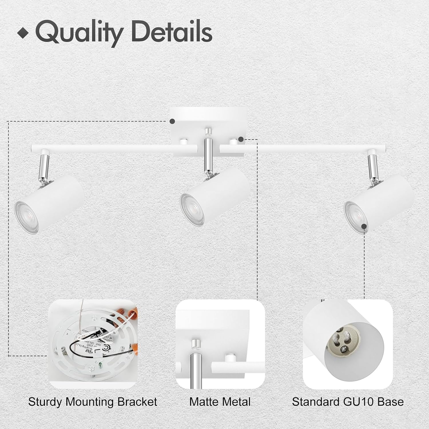 AUQUEE 3 Light Track Lighting Fixtures Ceiling, Matte White Kitchen Lighting Fixtures Ceiling, Track Lights Ceiling, Rotatable Light Heads, Modern Track Lights for Living Room,GU10 Bulb Not Included