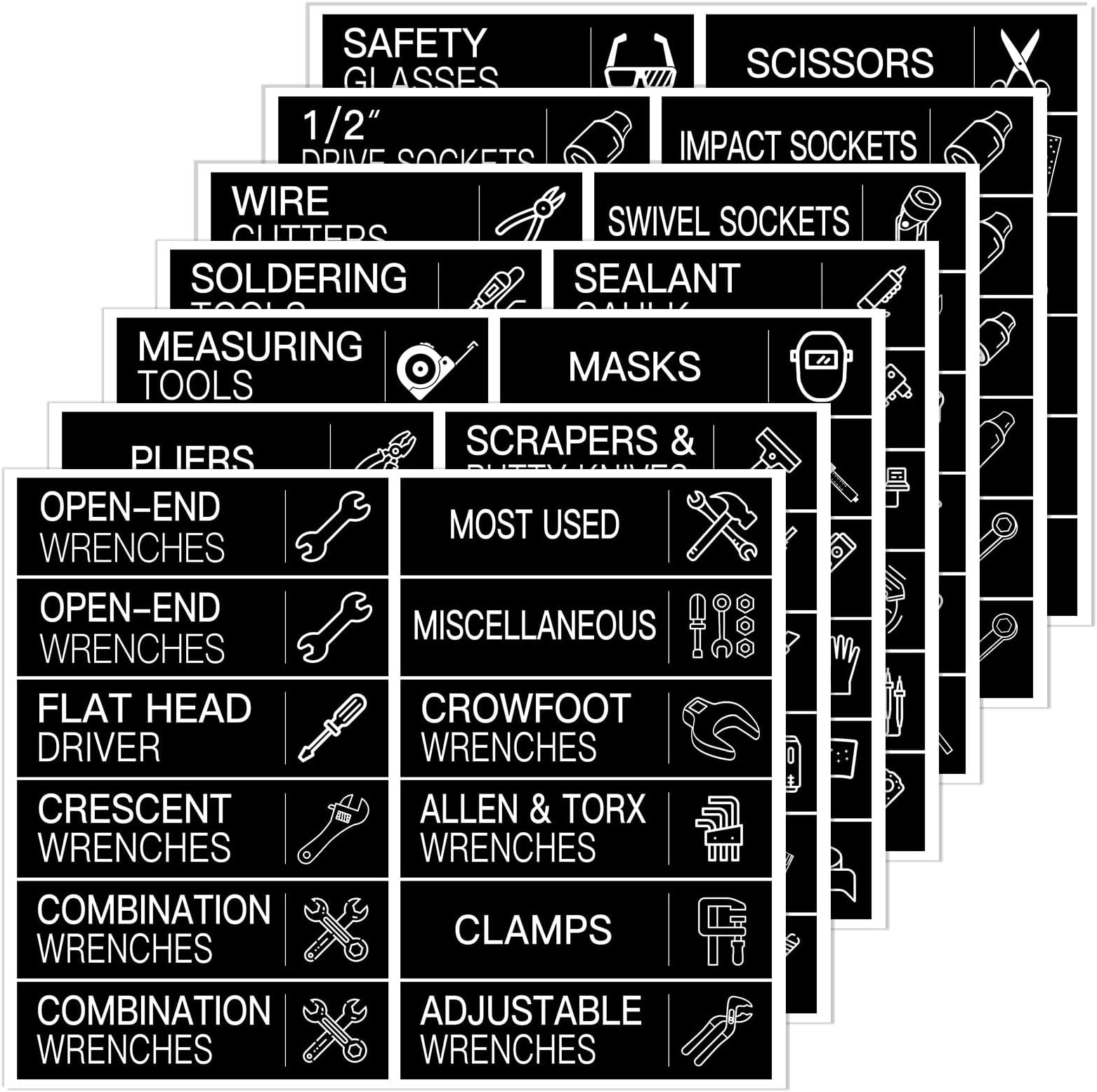 168 PCS Tool Box Label Stickers - Organization Stickers for Tool Chest Drawers (Black, 3 x 0.79 Inches)