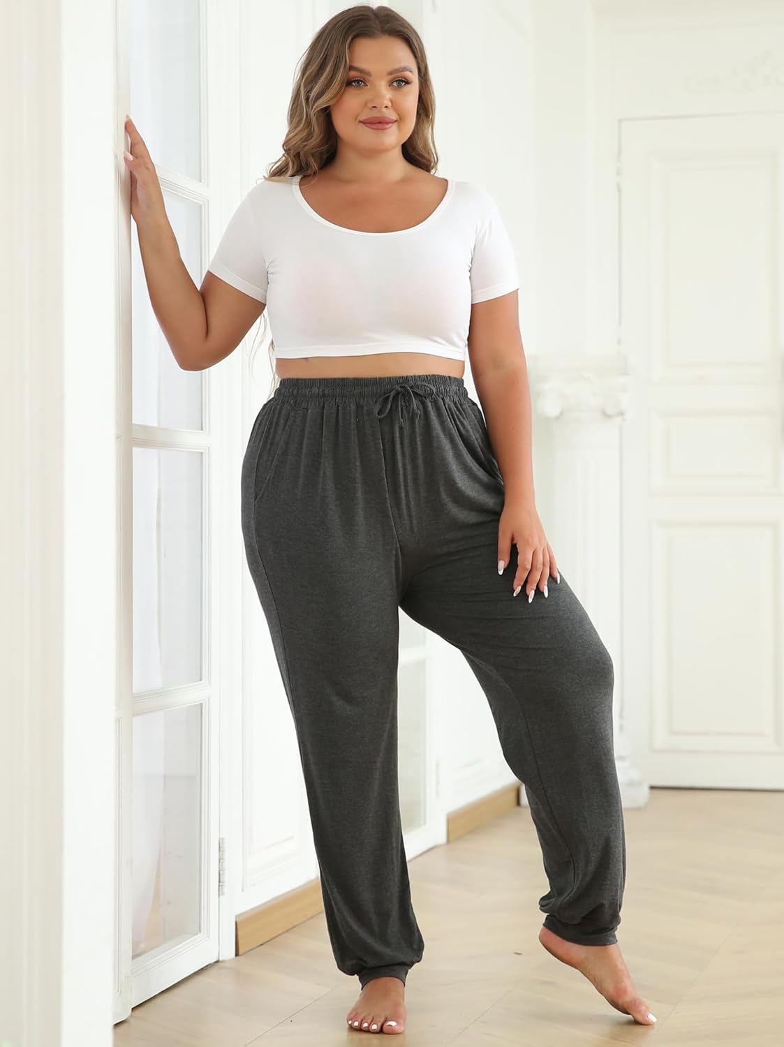 VOGUEMAX Women's Plus Size Comfy Lounge Pants Casual Yoga Sweatpants Sleep Pajama Stretchy Pants with Pockets - Image 5