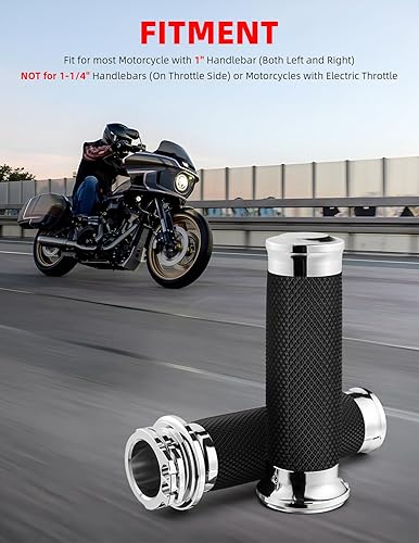Miniatura 6 de Amazicha Empuñaduras de manillar de motocicleta cromadas de 1 pulgada compatibles con Harley Davidson Sportster Honda, Yamaha, Suzuki, Kawasaki,