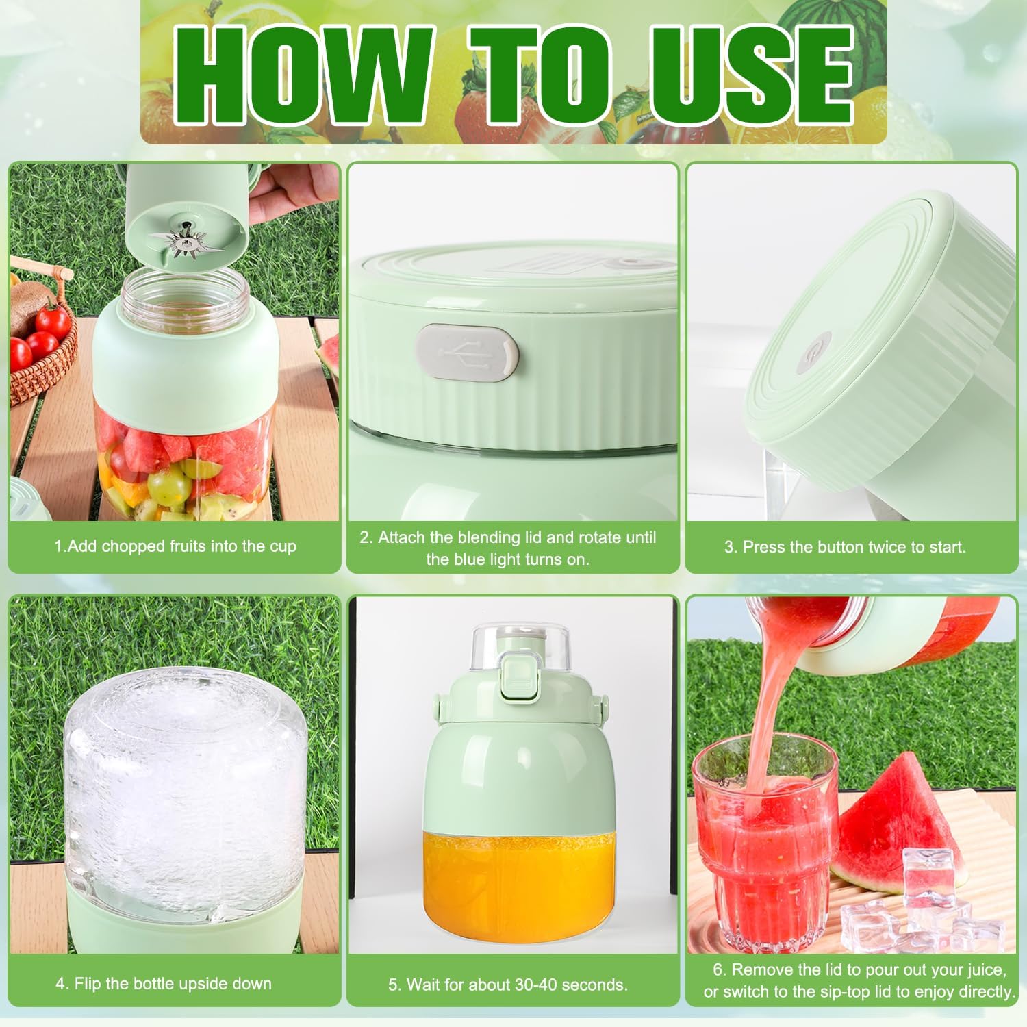 Portable Blender for Smoothies, Personal Size Juicer Blender for Small Fruit, Electric Citrus Juicer On The Go, with 27oz Cup & Straw, Quick Juicing, Easy to Use