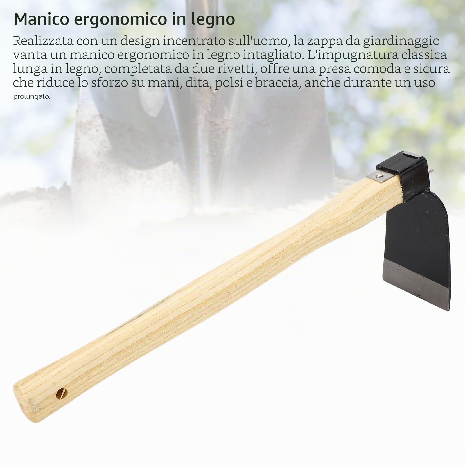 Zappa Giardino Portatile con Manico in Legno - Strumento da Giardinaggio per Scavo, Piantare e Diserbo