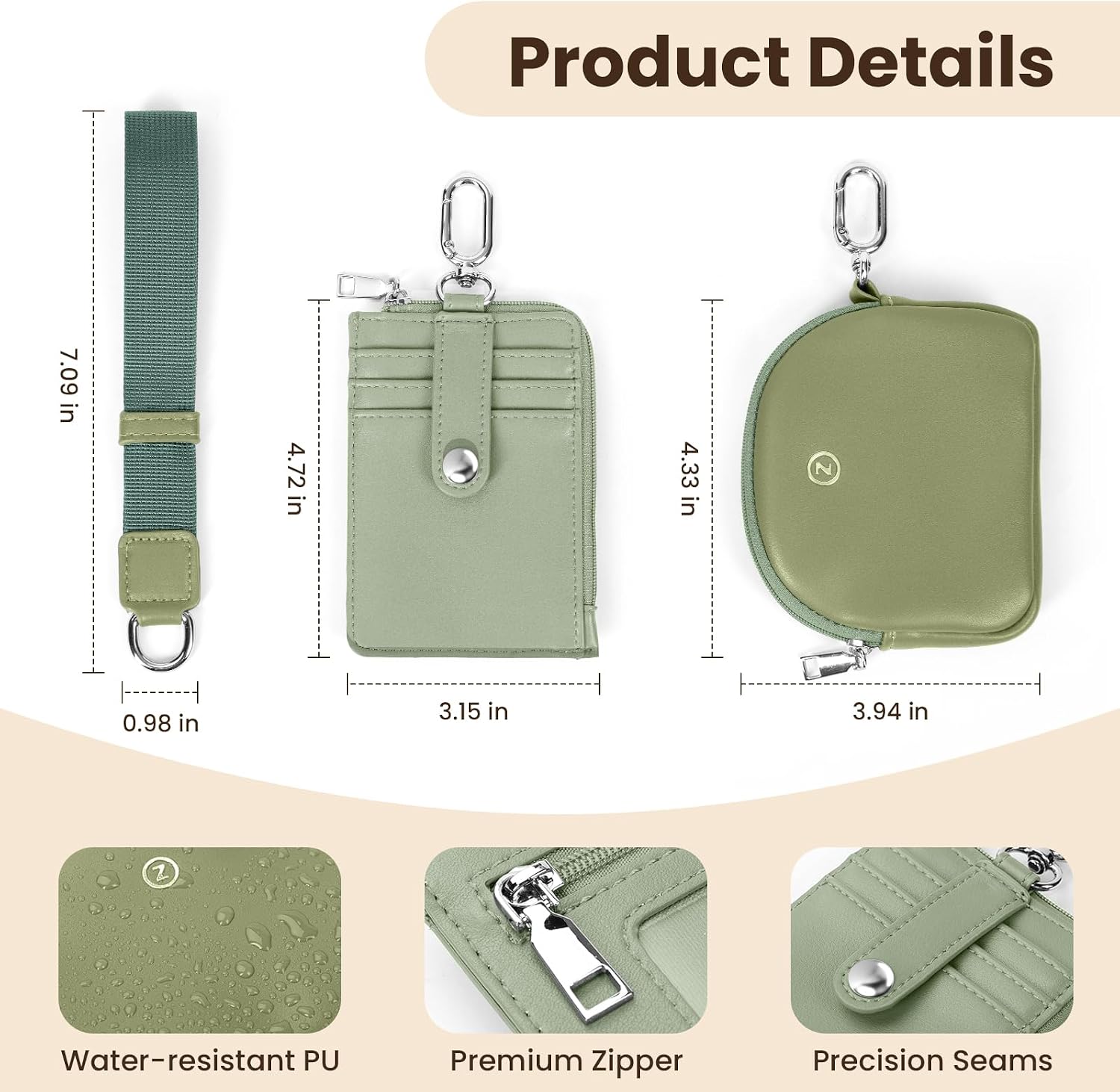Keychain Wristlet Wallet Women, RFID Blocking PU Leather Card Holder,Green image 3