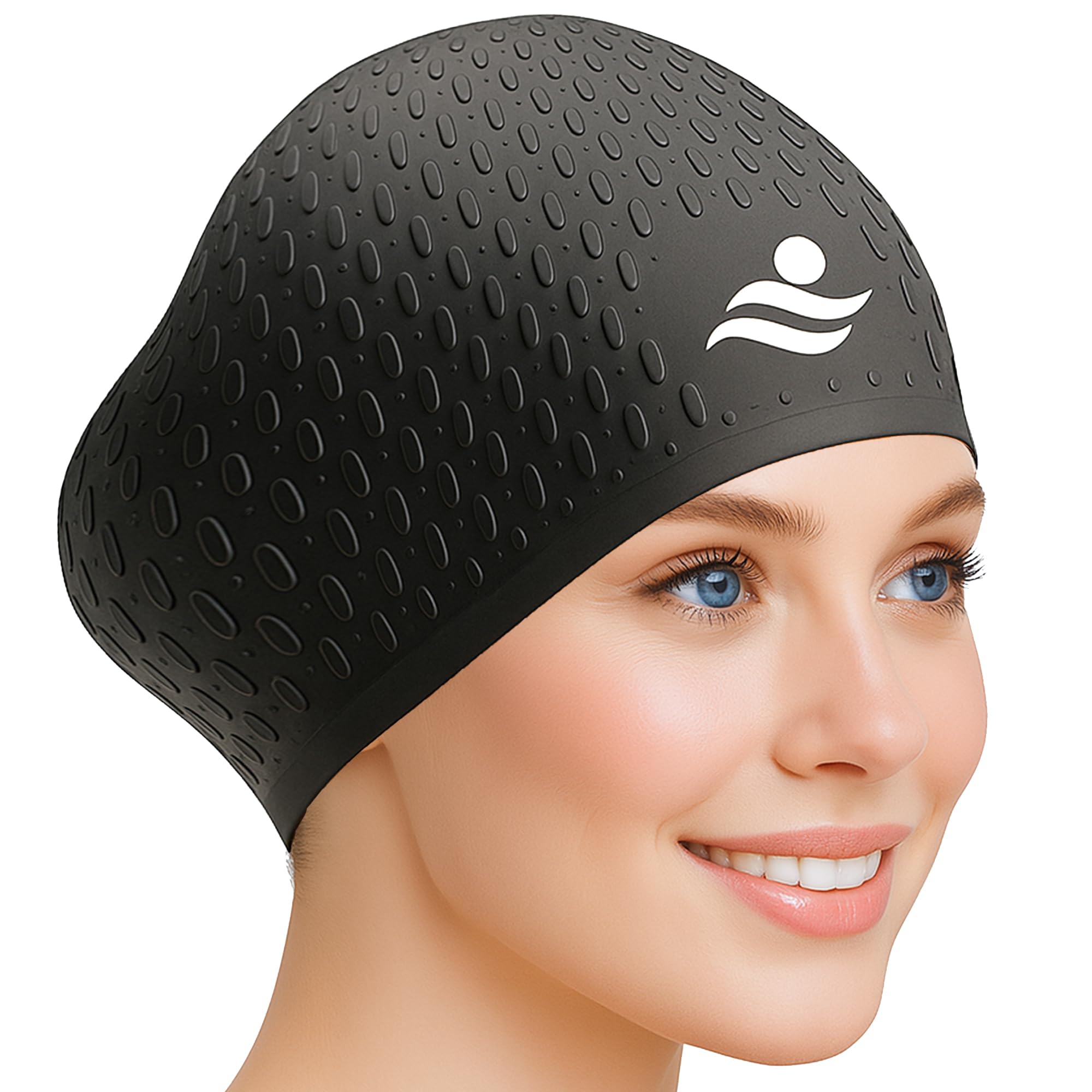 HIPPOPEA Extra Large Silicone Swim Cap for Long Hair, Dreadlocks, Braids, Weaves, Extensions, Curly Afro, 3D Ergonomic Anti Slip Swimming Cap for