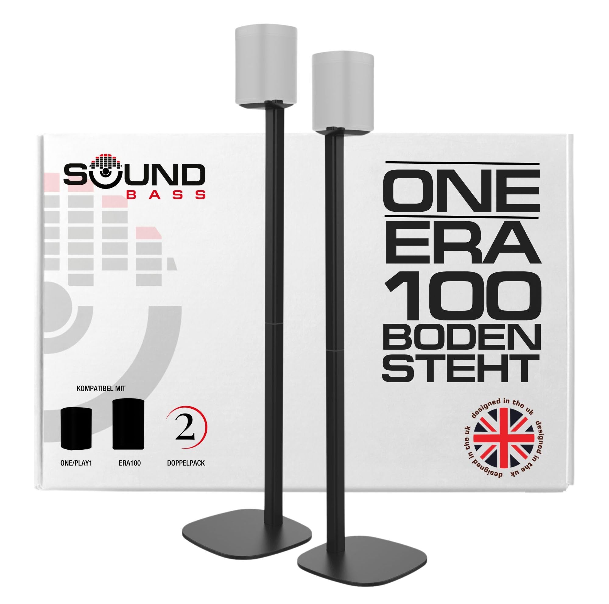 Sound Bass One / ERA100 Bodenständer Doppelpack (2 Stück), schwarz | kompatibel mit Sonos One, Gen 2, Play:1, SL | Zukunftssicheres Design auch kompatibel mit ERA 100, entworfen von Sound Bass UK