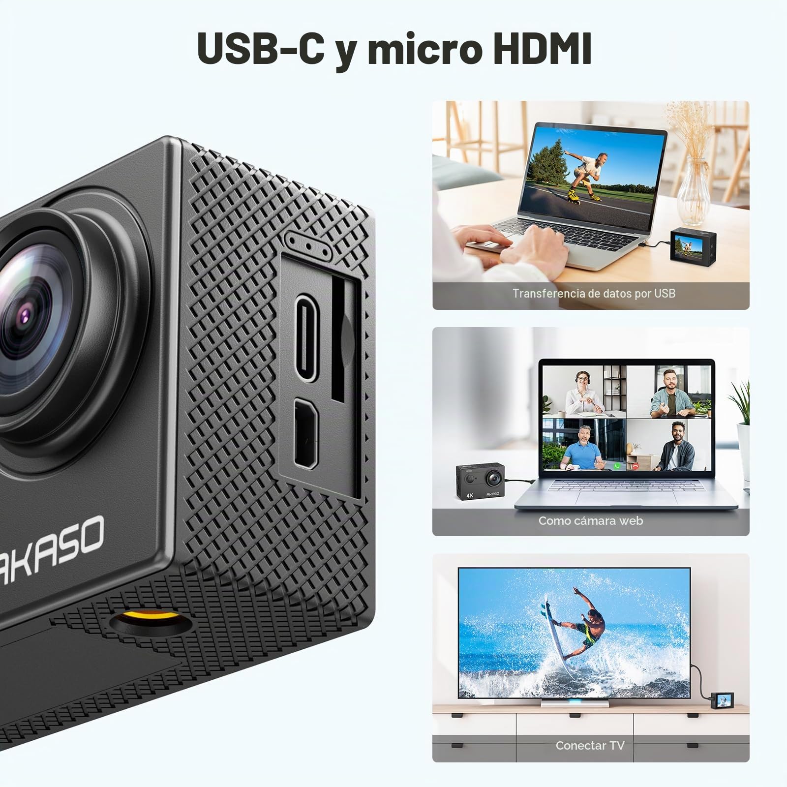 AKASO EK7000 - Cámara de acción 4 K, WiFi, Impermeable, 30 m, con Tarjeta de 64 GB, cámara subacuática WiFi de 20 MP, micrófono Externo, Mando a Distancia, 2 baterías de 1050 mAh, Accesorios para | Con EIS, funda impermeable hasta 30 m, mando a distancia,