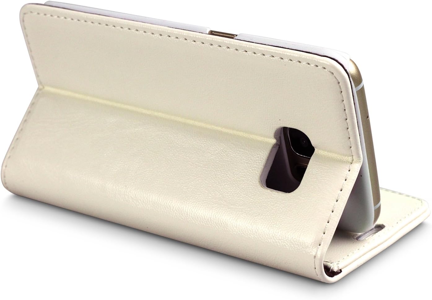 Samsung Galaxy S7 Edge Case, Leather Case Magnetic Closure for Galaxy S7 Edge by B4Life (White)