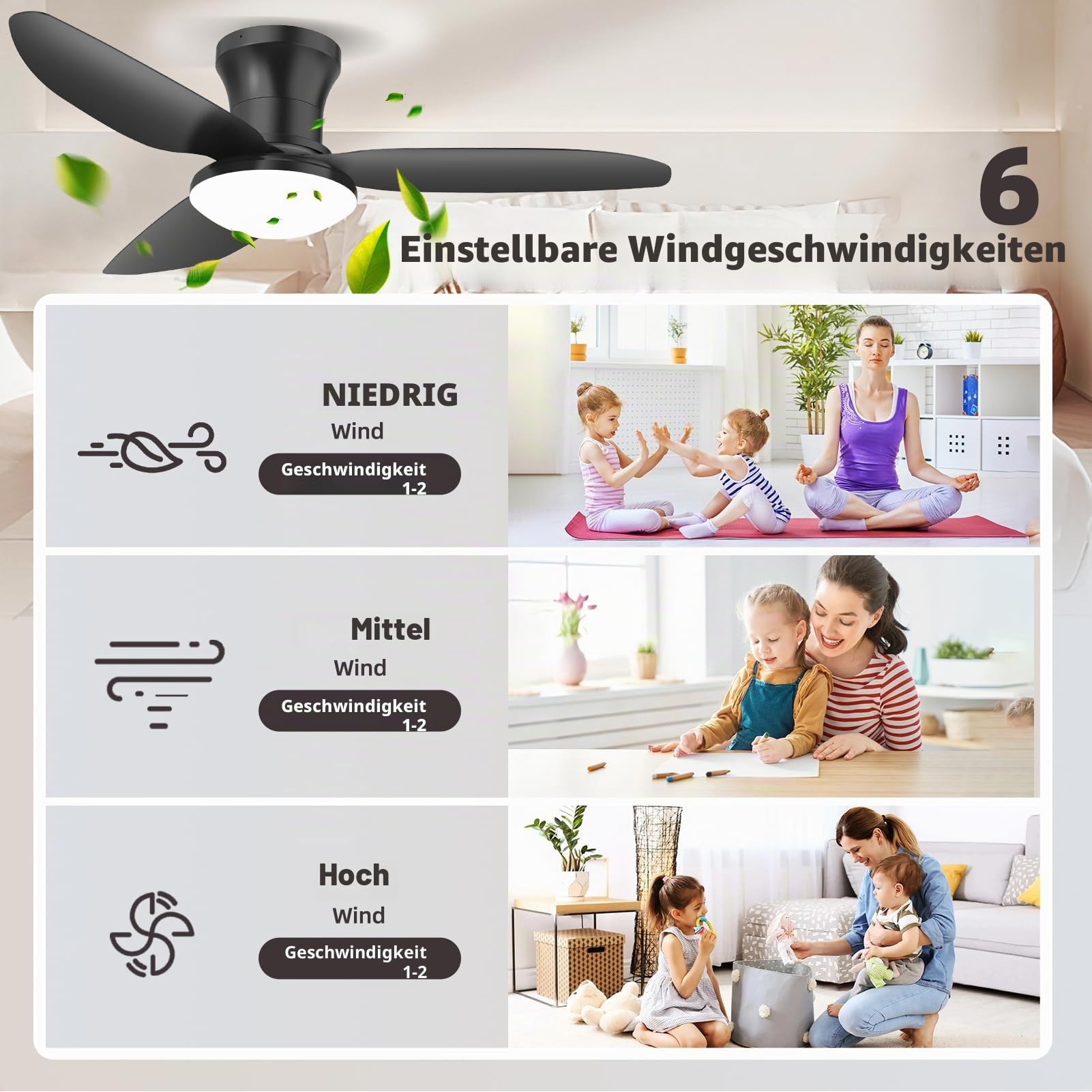 100cm Deckenventilator mit Beleuchtung, Deckenleuchte mit Ventilator, Deckenlampe mit Fernbedienung | 3000~6500K, Dimmbare,6-Gang,Speicherfunktion, Leise LED Lampe für Wohnzimmer Schlafzimmer