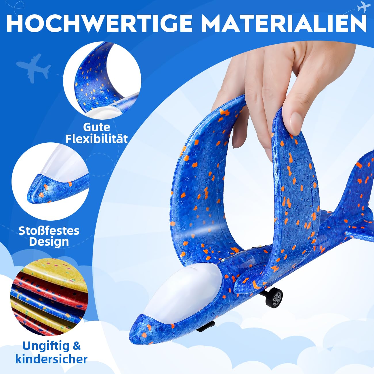 Winstico Cadeau jouet avion pour enfants 5 ans : lot de 2 jouets lanceurs d'avions avec 4 bouchons en mousse - jouets en plein air pour enfants - patins pour garçons filles à
