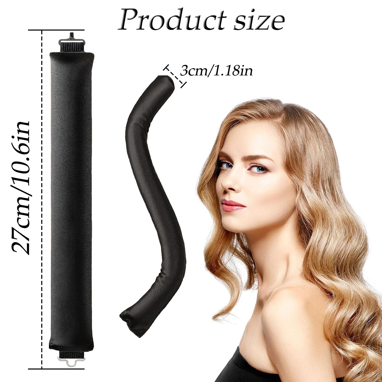3 Pack Overnight Heatless Rods Curls Blowout Satin Flexi Rods for Overnight Heat Free Jumbo Curls No Heat Styling Tools Soft Hair Rollers for All Hair Type (Black - Image 2