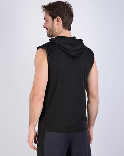 Miniatura 3 de Real Essentials Paquete de 3 Camiseta sin mangas con capucha para hombre Dry-Fit Active - Sudadera con capucha sin mangas con cordón (disponible en