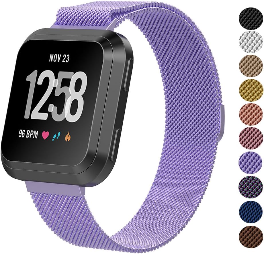 Fitbit Versa Strap, Pasway Milanese Loop Stainless Steel Metal Mesh Replacement Bracelet Bands with Adjustable Magnetic Lock for Fitbit Versa Fitness Smartwatch Sport Accessory Wristbands (Small- 14~17cm, 10#-Purple)