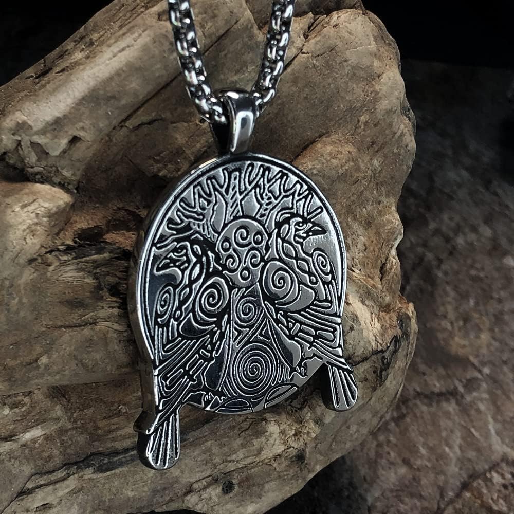 bahamut Mens Viking Fenrir Wolf Valknut Jormungandr Odin Raven Yggdrasill Pendant Necklace Stainless Steel, Norse Amulet Jewelry Gifts - Image 4
