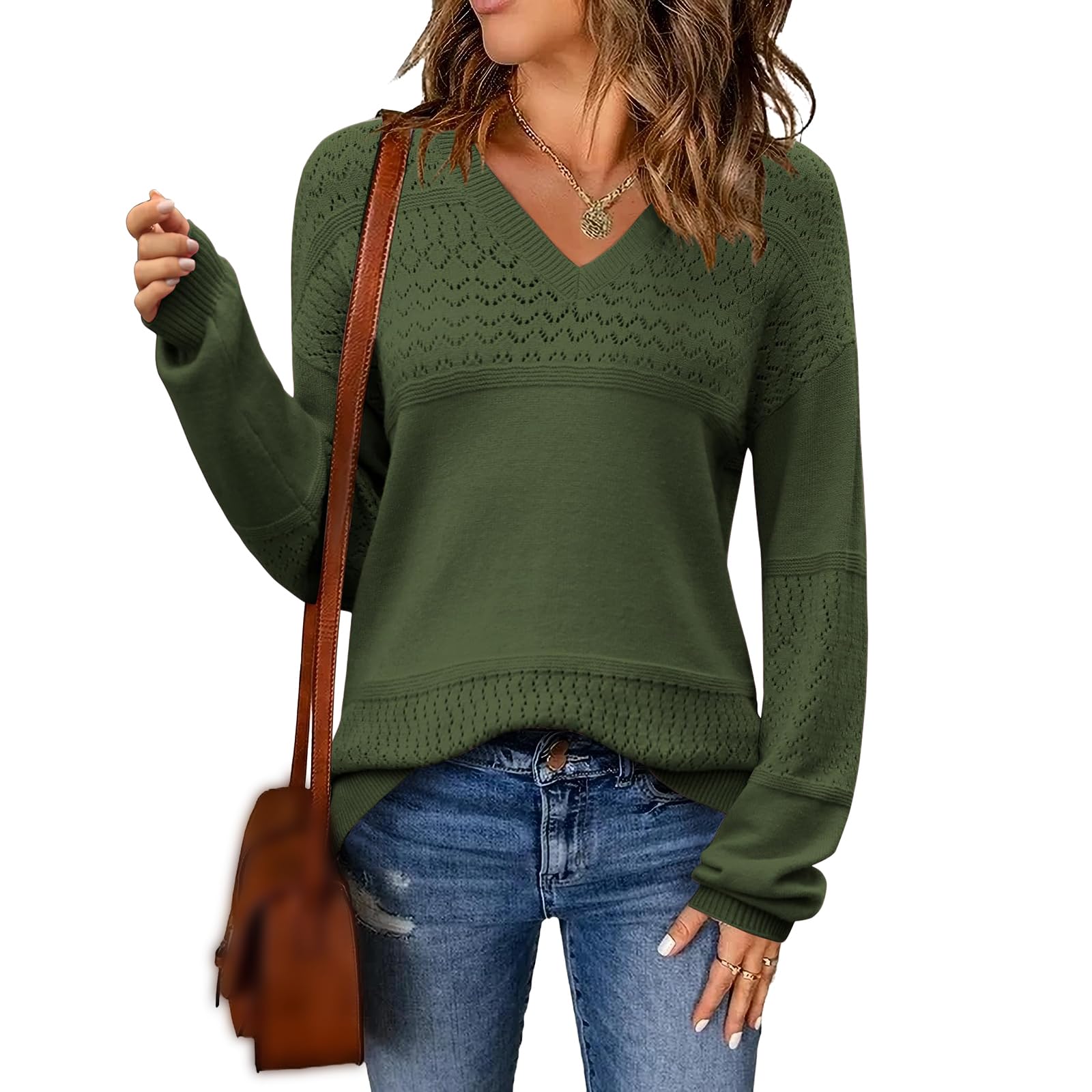 Womens V Neck Sweater Ribbed Knit Casual Pullover Sweaters Lightweight Soft Cozy Long Sleeve Shirt Fall Trendy Tops