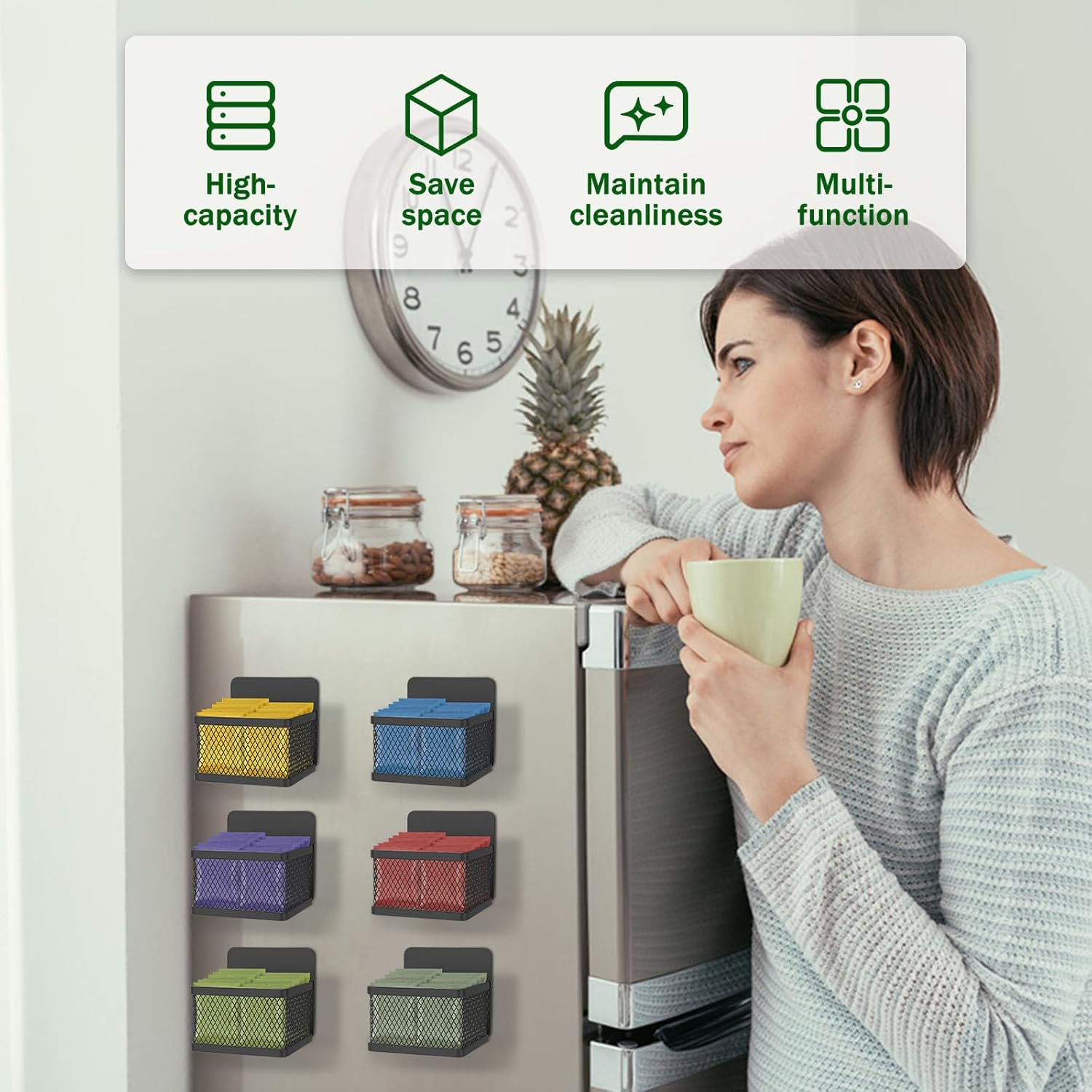 6 Pcs Tea Bag Organizer Magnetic Tea Organizer Metal Tea Bag Holder Large Capacity Tea Bag Storage Space Saving Tea Storage Organizer for Refrigerator Counter Black(black)