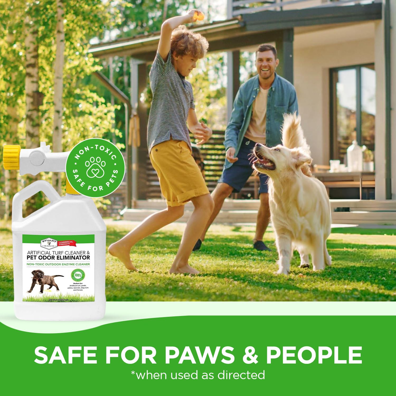 Stuart Pet Supply - Limpiador de césped artificial y concentrado eliminador de olores de mascotas al aire libre es ideal para patios, césped artificial y patios, gran eliminador de olores de patio