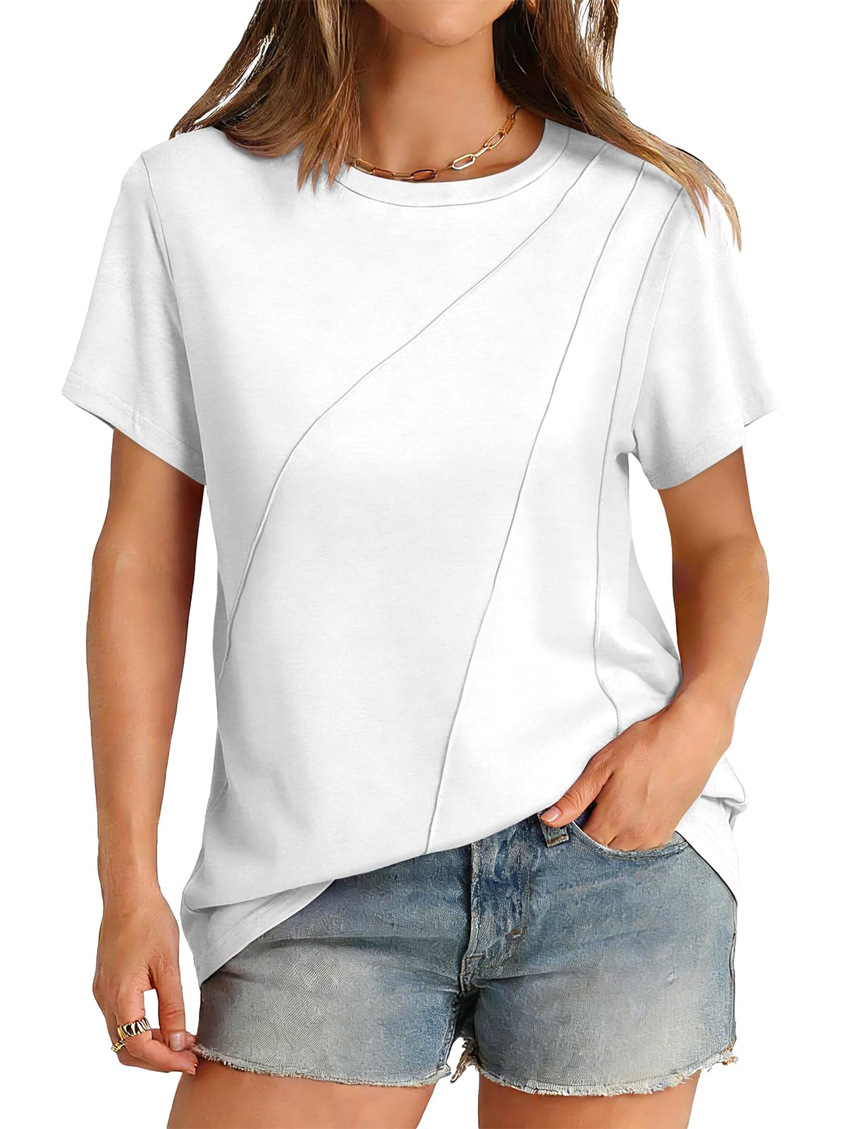 Womens Summer Tops Casual Short Sleeve Shirts Crewneck Cute Trendy Tunic Blouses Beach Vacation Outfits