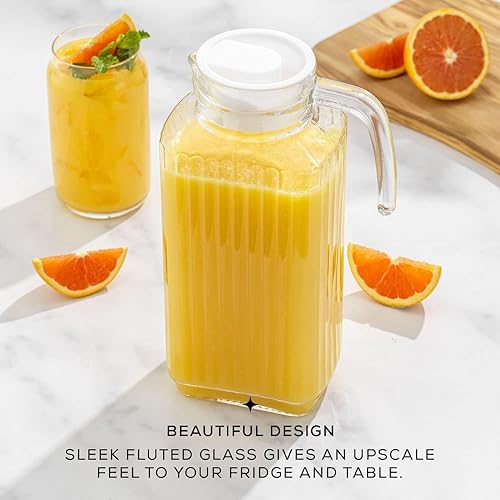 Miniatura 5 de Yctze - Jarra pequeña de vidrio transparente de acrílico, botella de jugo a rayas, agua fría, con tapa para bar y hogar (37.2 fl oz)