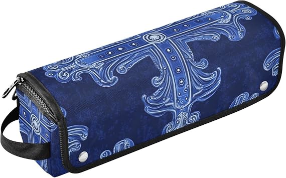 Hair Tool Travel Bag for Women with Heat Resistant Pad Large Capacity Hair Straighteners Organizer for Flat Iron Hot Tools and Haircare Accessories, Navy Blue Vintage Cross Flowers Hair