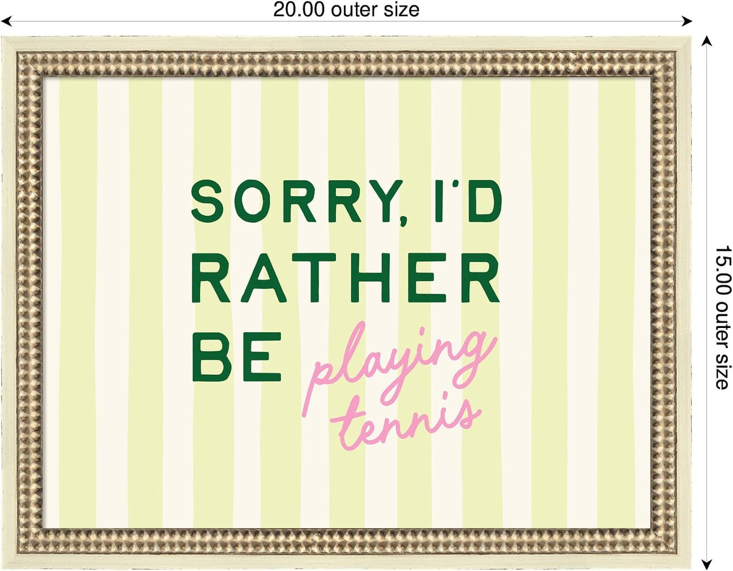 Kate and Laurel Framed Wall Art Print Sorry I'd Rather Be Playing Tennis by Lucky Guava, 20 x 15, Castellan Distressed White Frame, Whimsical, Typography Art for Wall Decor