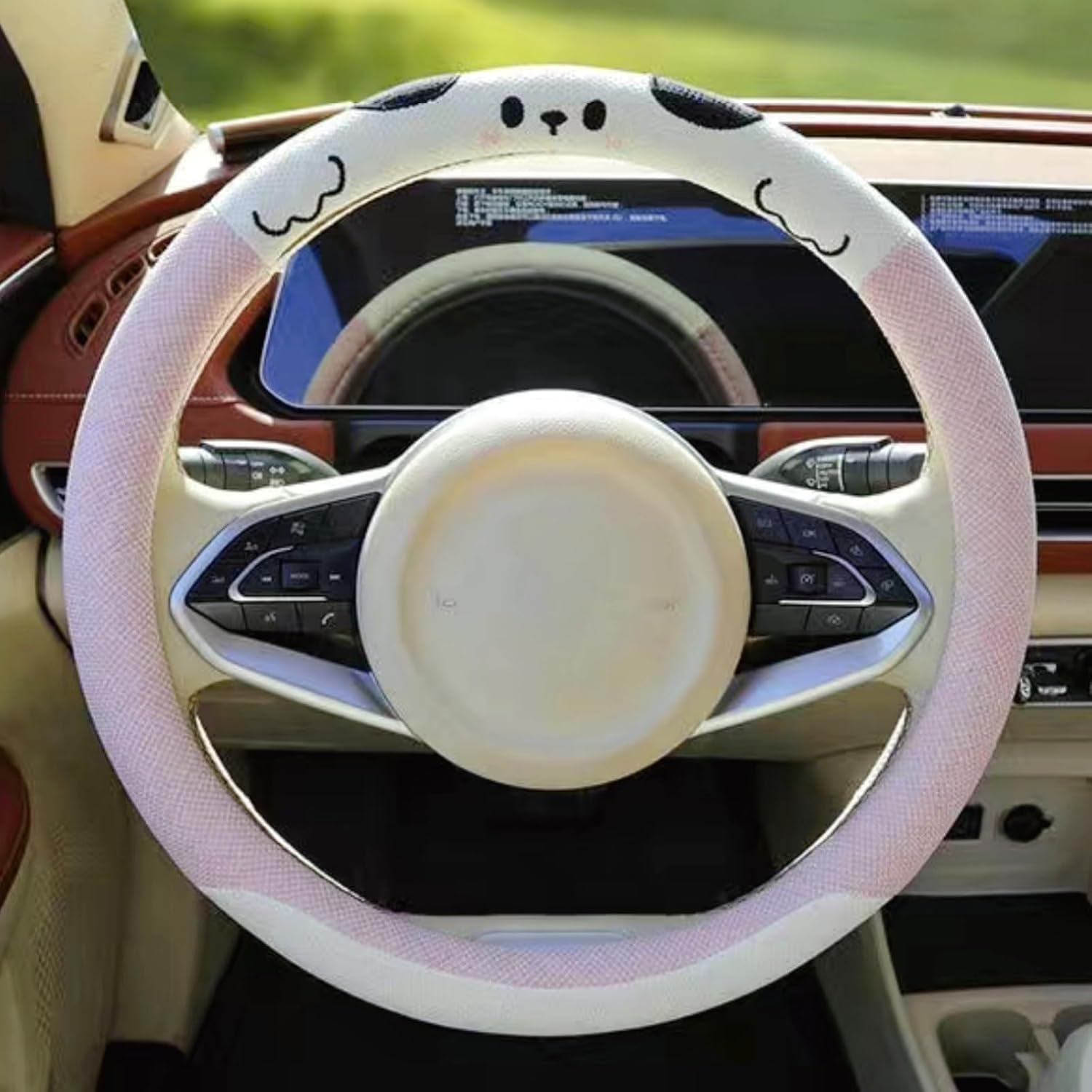 15 Inches Universal Round Car Steering Wheel Cover, Cute Dog Animal Soft Breathable Non-Slip Steering Wheel Protector Wrap (Chocolate)