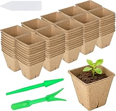 Pots de culture 6 x 6 cm - Pots de semis biodégradables - 100 cellules - Pots de semis avec étiquettes de plantes - Cellulose - Bol de semis carré - Petit pot de pulpe en papier naturel - Pour semis