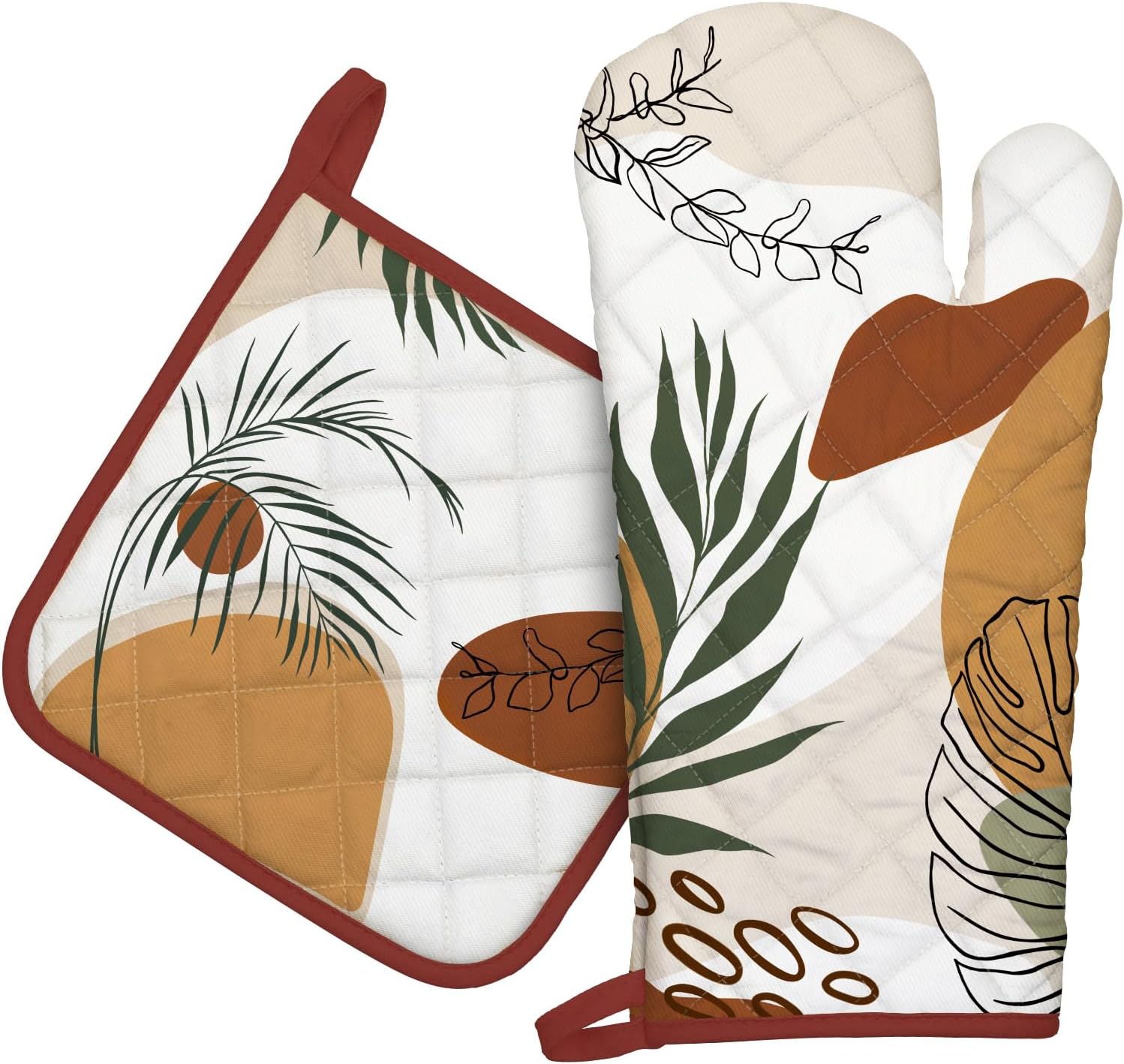 Bird Branch Oven Mitts and Pot Holders Sets 2Pcs, 100% Cotton Heat Resistant, Extra Long Oven Gloves Potholder for Kitchen Cooking Baking Decoration, Housewarming Gifts for Mom