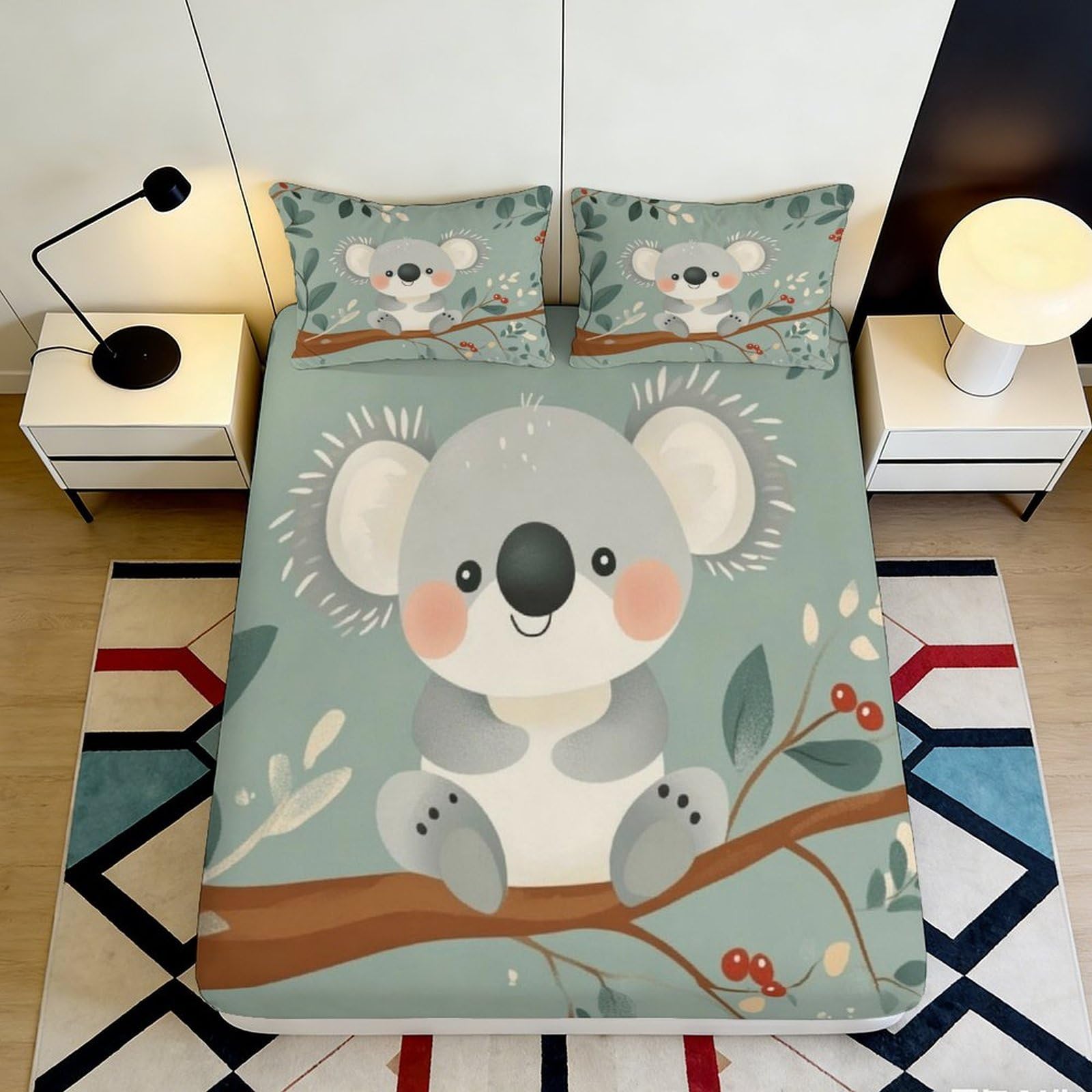 Pnayamiorkfel Style-4 3D Printed Cute Koala Fitted Sheet Microfiber Soft Breathable Tree Branch Bed Cover For Bedroom Guest Room Decor 90X200x25cm