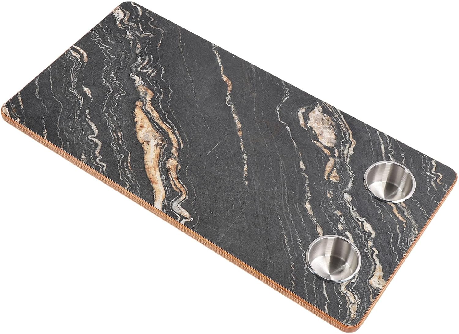 RV Table Top Solid Wood Boat Desktop Panel with Stainless Steel Cup Holders for Camping Vehicle Trailer Motorhome Yacht