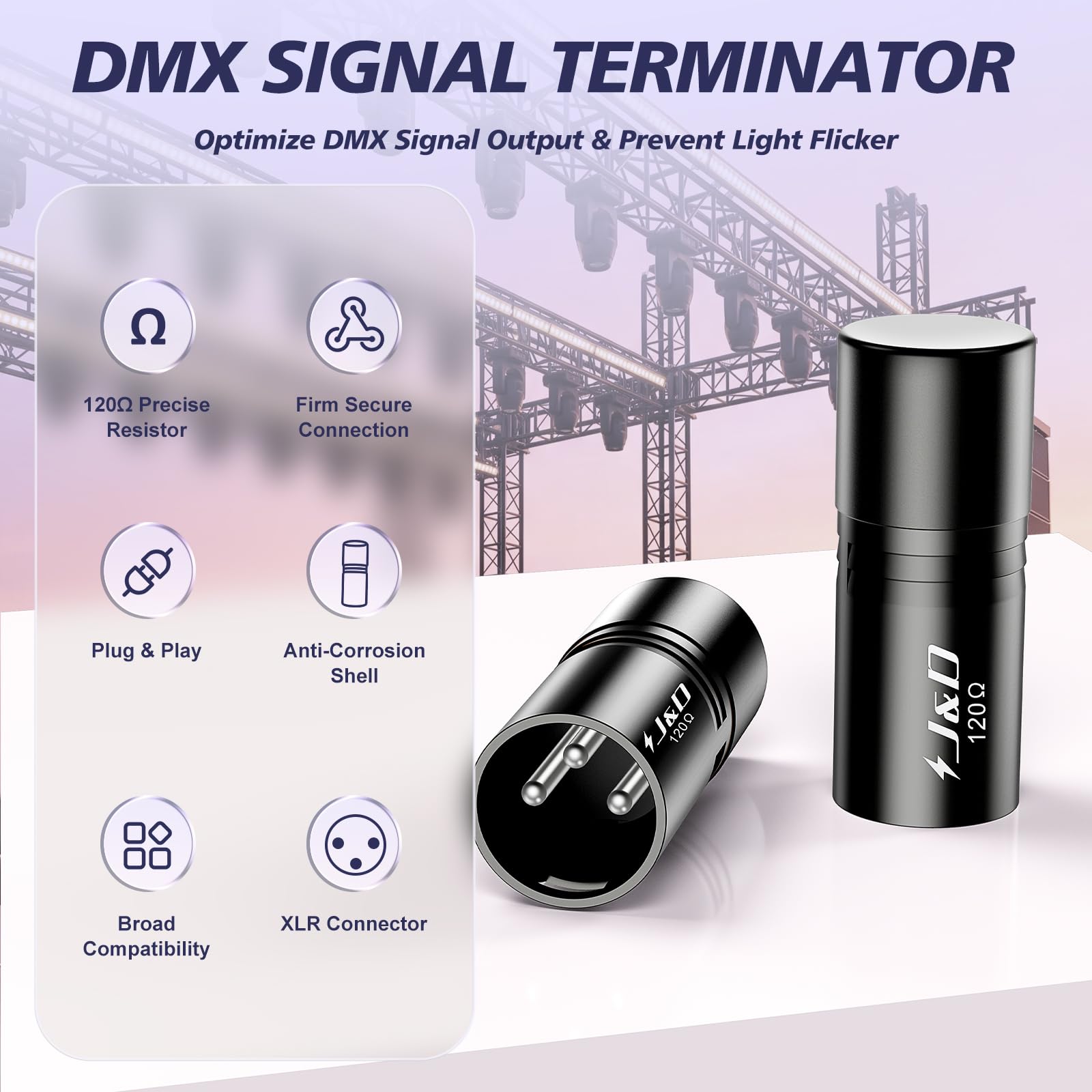 J&D Terminator DMX 3-Pin Zestaw 4 Sztuki, Rezystor XLR Męski 120 Ohm, Wtyczka Końcowa DMX512 do Świateł PAR DJ, Ruchome Głowy, Kontrolerów Oświetlenia i Systemów Audio XLR, Czarny