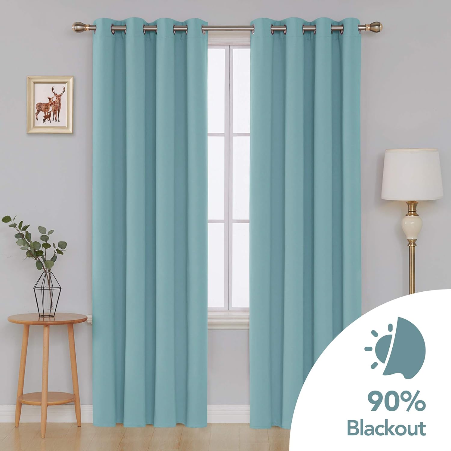 Deconovo Blackout Curtain Thermal Insulated Window Treatments Grommet Top Blackout Curtain Room Darkening Curtain Panels for Sliding Glass Door 52 x 95 Inch Light Blue