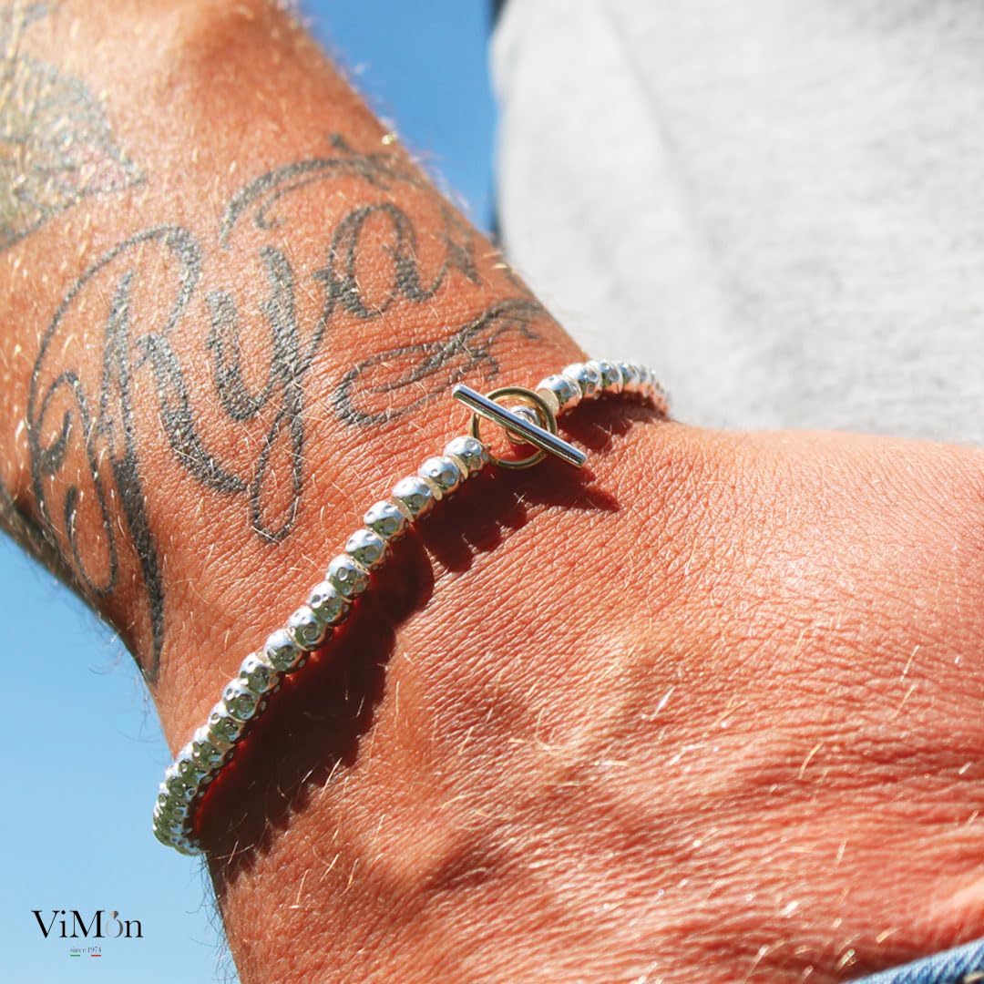 Bracciale uomo donna unisex,in ARGENTO 925 con granelli pepite martellate, realizzato su misura, completo di scatola regalo e panno per pulizia gioielli