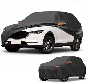 Car Cover Waterproof All Weather Sun Rain Protection Full Exterior Cover for Mazda CX-5 190T-PU Black with Left Side Zippers