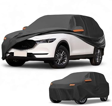 Car Cover Waterproof All Weather Sun Rain Protection Full Exterior Cover for Mazda CX-5 190T-PU Black with Left Side Zippers