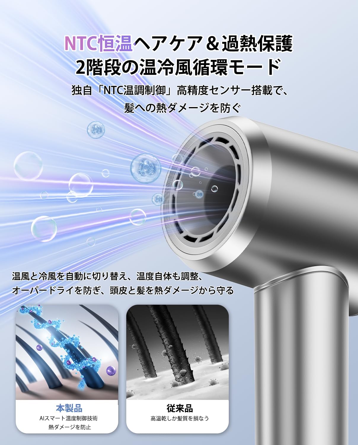 ドライヤー【6温度調節・15で速乾!・10億イオン髪質改善・AIマート温度制御】超大風量ヘアドライヤー 速乾 軽量 88億高浸透マイ