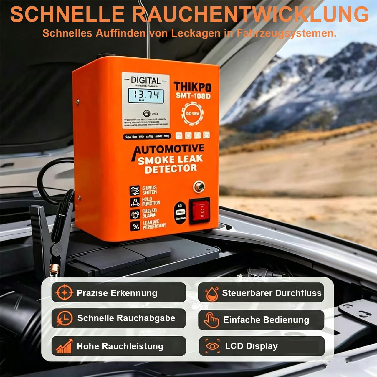 Auto-Rauchlecksuchgerät mit integrierter Luftpumpe, EVAP-Vakuum-Ansaug-Turbo-Lecktester für Autos, professionelle Diagnose-Rauchmaschine mit digitaler Druckanzeige
