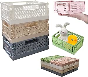 EURXLQ 4 Caisse Pliable En Plastique, Empilable Cagettes Avec Poignée, Paniers Rangement Pour Chambre à Coucher Bureau Cuisine (Blanc, 15×10×6cm